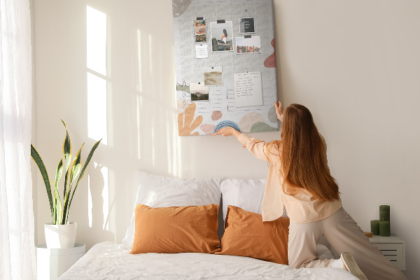 Wall cork memo board Colorful monthly planner with abstract shapes