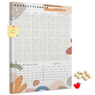 Wall cork memo board Colorful monthly planner with abstract shapes