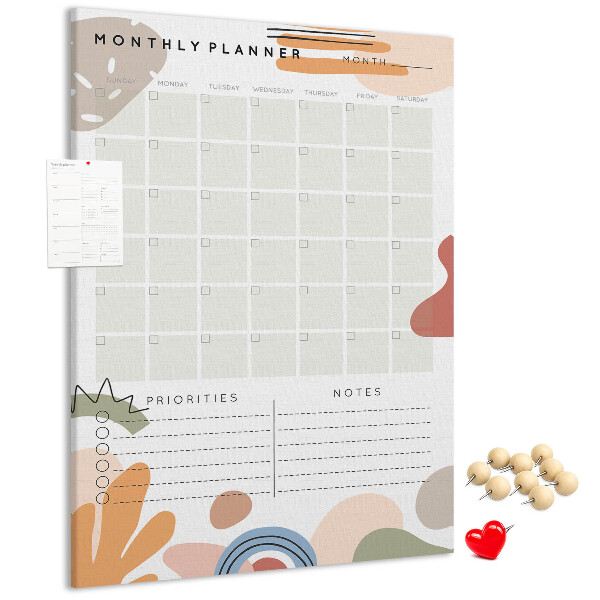 Wall cork memo board Colorful monthly planner with abstract shapes