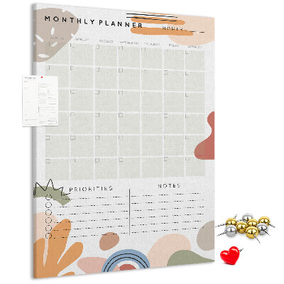Wall cork memo board Colorful monthly planner with abstract shapes