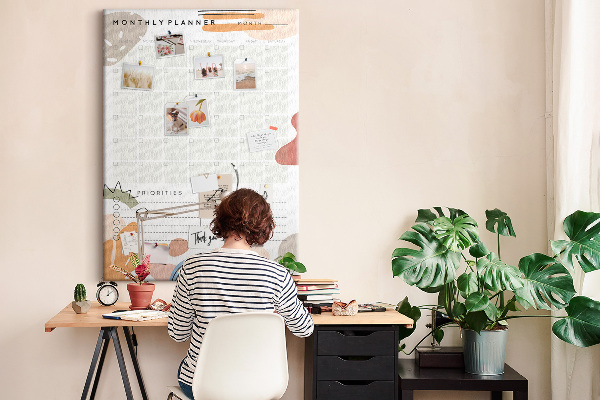Wall cork memo board Colorful monthly planner with abstract shapes
