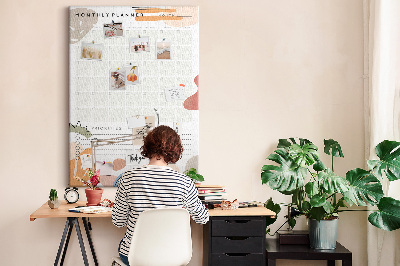 Wall cork memo board Colorful monthly planner with abstract shapes