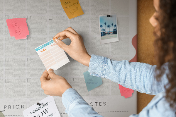 Wall cork memo board Colorful monthly planner with abstract shapes