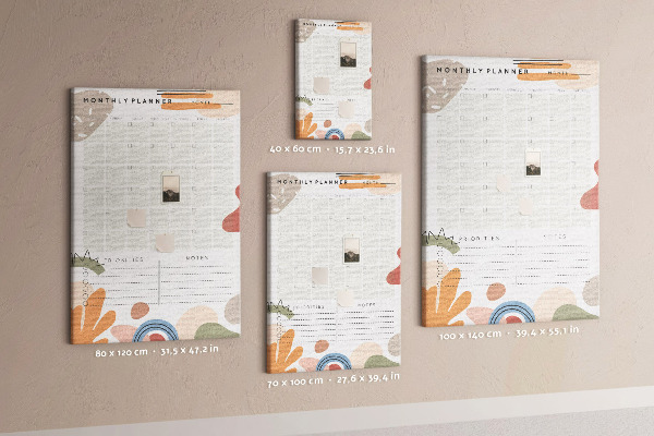 Wall cork memo board Colorful monthly planner with abstract shapes