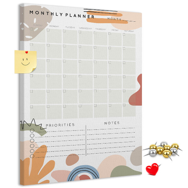 Wall cork memo board Colorful monthly planner with abstract shapes