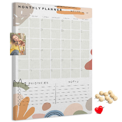 Wall cork memo board Colorful monthly planner with abstract shapes