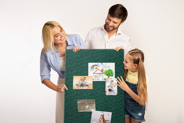 Cork notice board Background with leaves on a dark green background