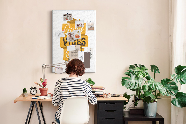 Wall cork memo board Positive vibes in stylish graphics