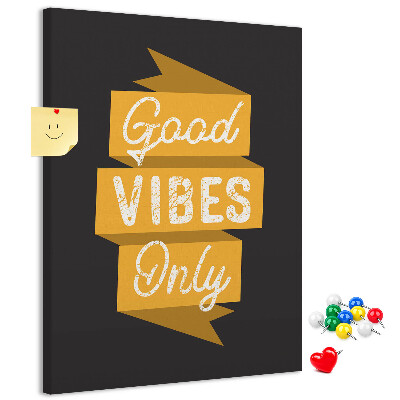 Memo cork board Positive vibes on a dark background