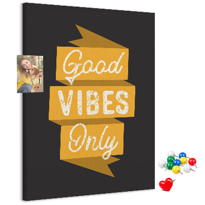 Memo cork board Positive vibes on a dark background