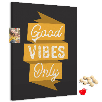 Memo cork board Positive vibes on a dark background