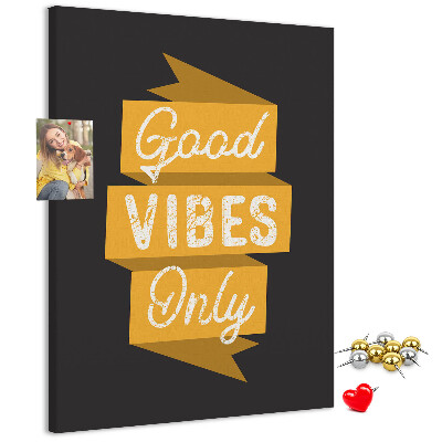 Memo cork board Positive vibes on a dark background