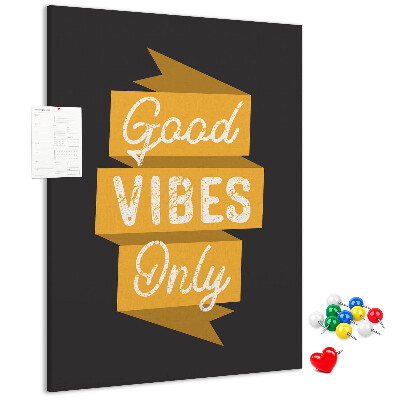 Memo cork board Positive vibes on a dark background