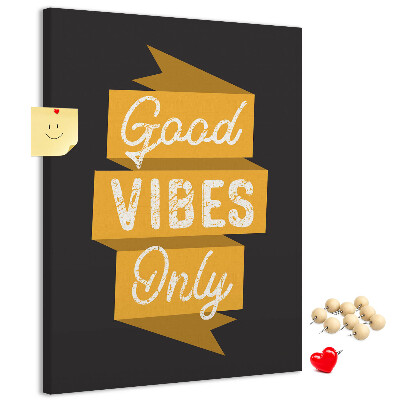 Memo cork board Positive vibes on a dark background