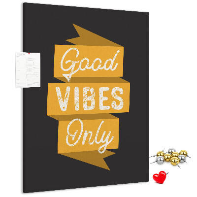 Memo cork board Positive vibes on a dark background