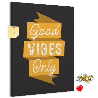 Memo cork board Positive vibes on a dark background