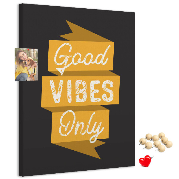 Memo cork board Positive vibes on a dark background