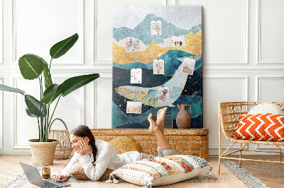 Pin board A whale among the mountainous ocean waves