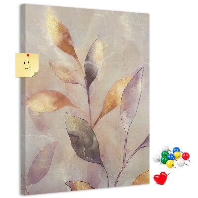 Wall cork memo board Delicate leaves in pastel shades