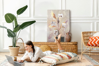 Wall cork memo board Delicate leaves in pastel shades