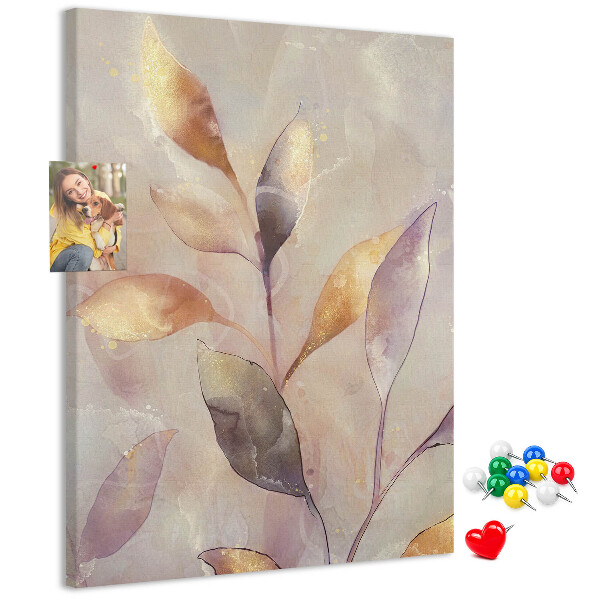 Wall cork memo board Delicate leaves in pastel shades