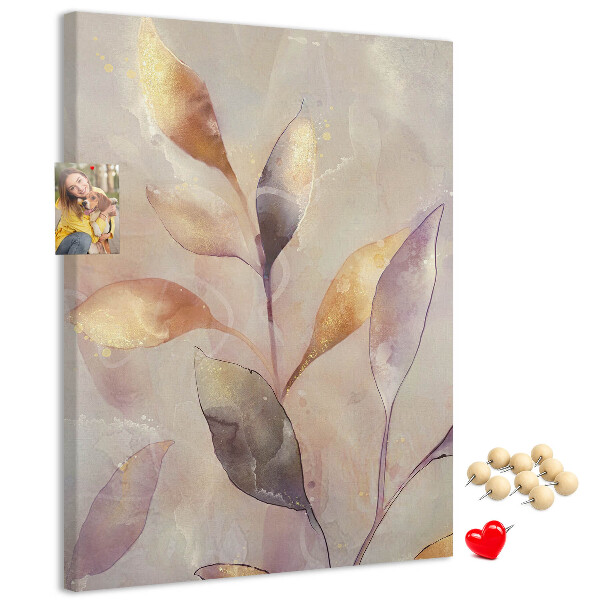 Wall cork memo board Delicate leaves in pastel shades