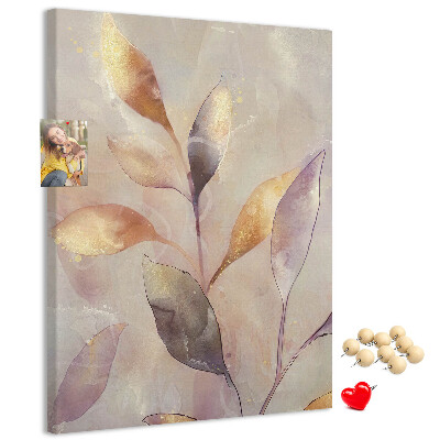 Wall cork memo board Delicate leaves in pastel shades