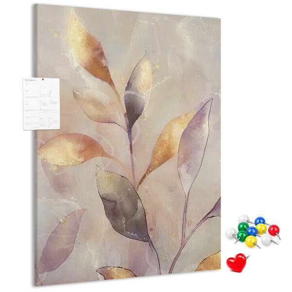 Wall cork memo board Delicate leaves in pastel shades
