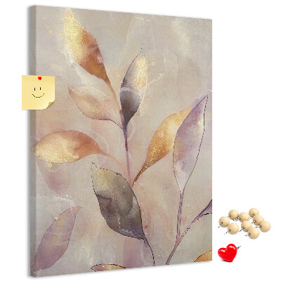 Wall cork memo board Delicate leaves in pastel shades