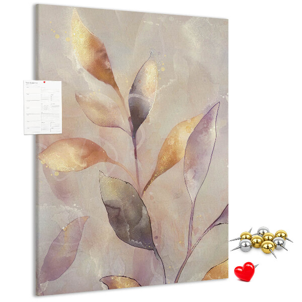 Wall cork memo board Delicate leaves in pastel shades