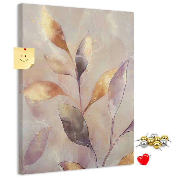 Wall cork memo board Delicate leaves in pastel shades