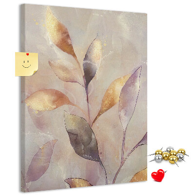 Wall cork memo board Delicate leaves in pastel shades