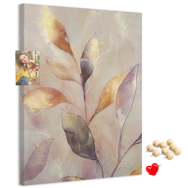 Wall cork memo board Delicate leaves in pastel shades