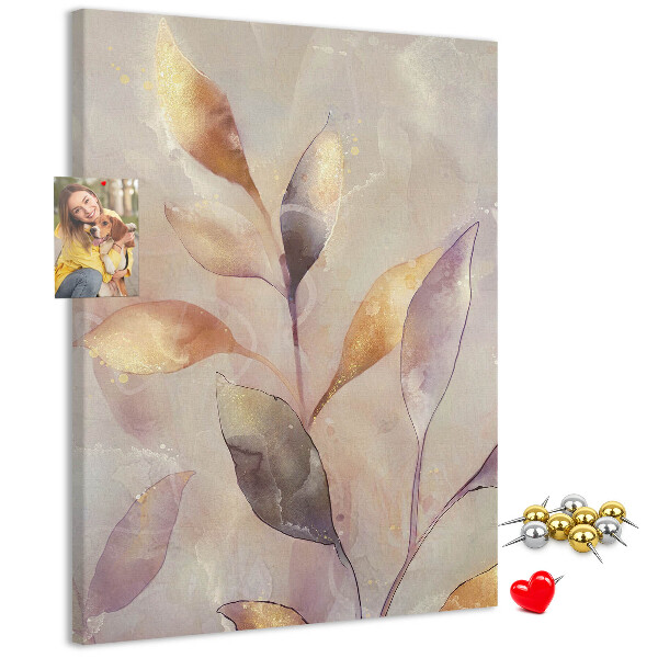 Wall cork memo board Delicate leaves in pastel shades