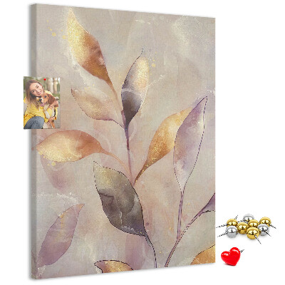 Wall cork memo board Delicate leaves in pastel shades