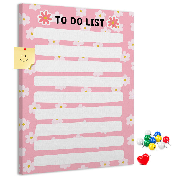 Cork notice board Floral pattern on a pink background