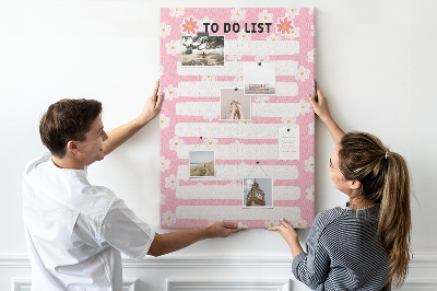Cork notice board Floral pattern on a pink background