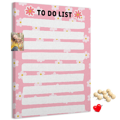 Cork notice board Floral pattern on a pink background