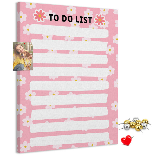 Cork notice board Floral pattern on a pink background