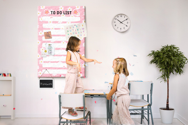 Cork notice board Floral pattern on a pink background