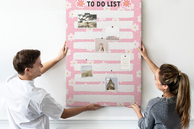 Cork notice board Floral pattern on a pink background