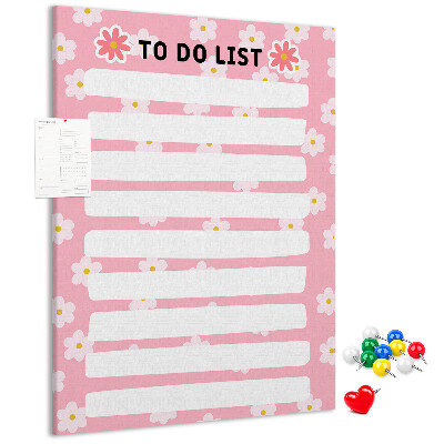 Cork notice board Floral pattern on a pink background
