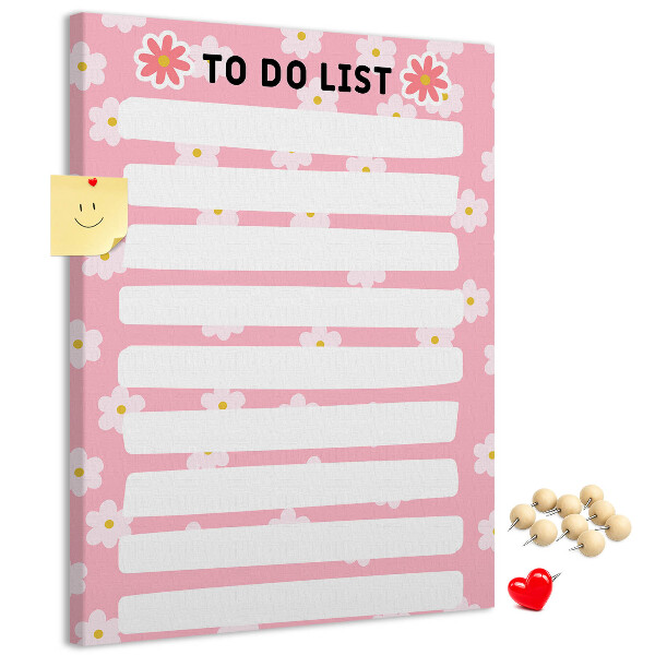 Cork notice board Floral pattern on a pink background