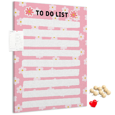 Cork notice board Floral pattern on a pink background