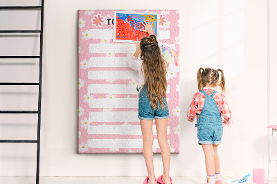 Cork notice board Floral pattern on a pink background