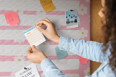 Cork notice board Floral pattern on a pink background