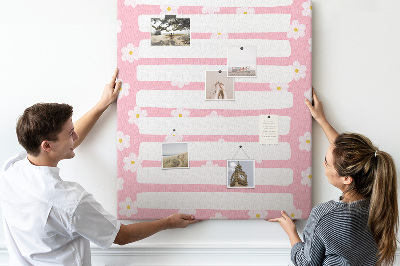 Cork notice board Floral pattern on a pink background