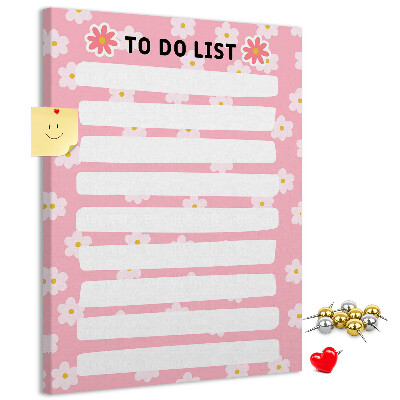 Cork notice board Floral pattern on a pink background
