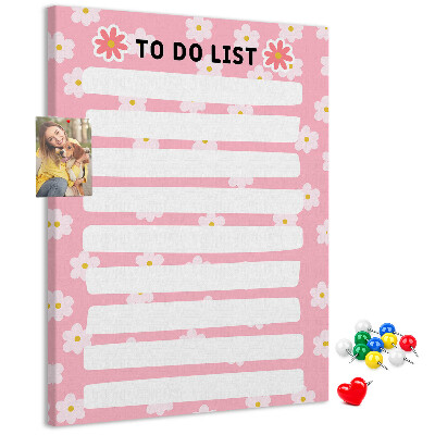 Cork notice board Floral pattern on a pink background