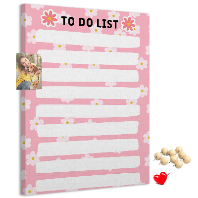 Cork notice board Floral pattern on a pink background